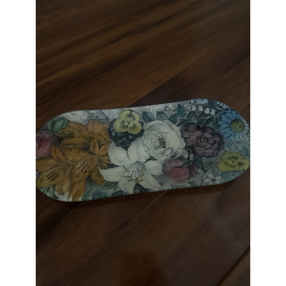 John Derian Home Bright Floral Oblong Decoupage Tray Flowers 6x12 Trinket Tray